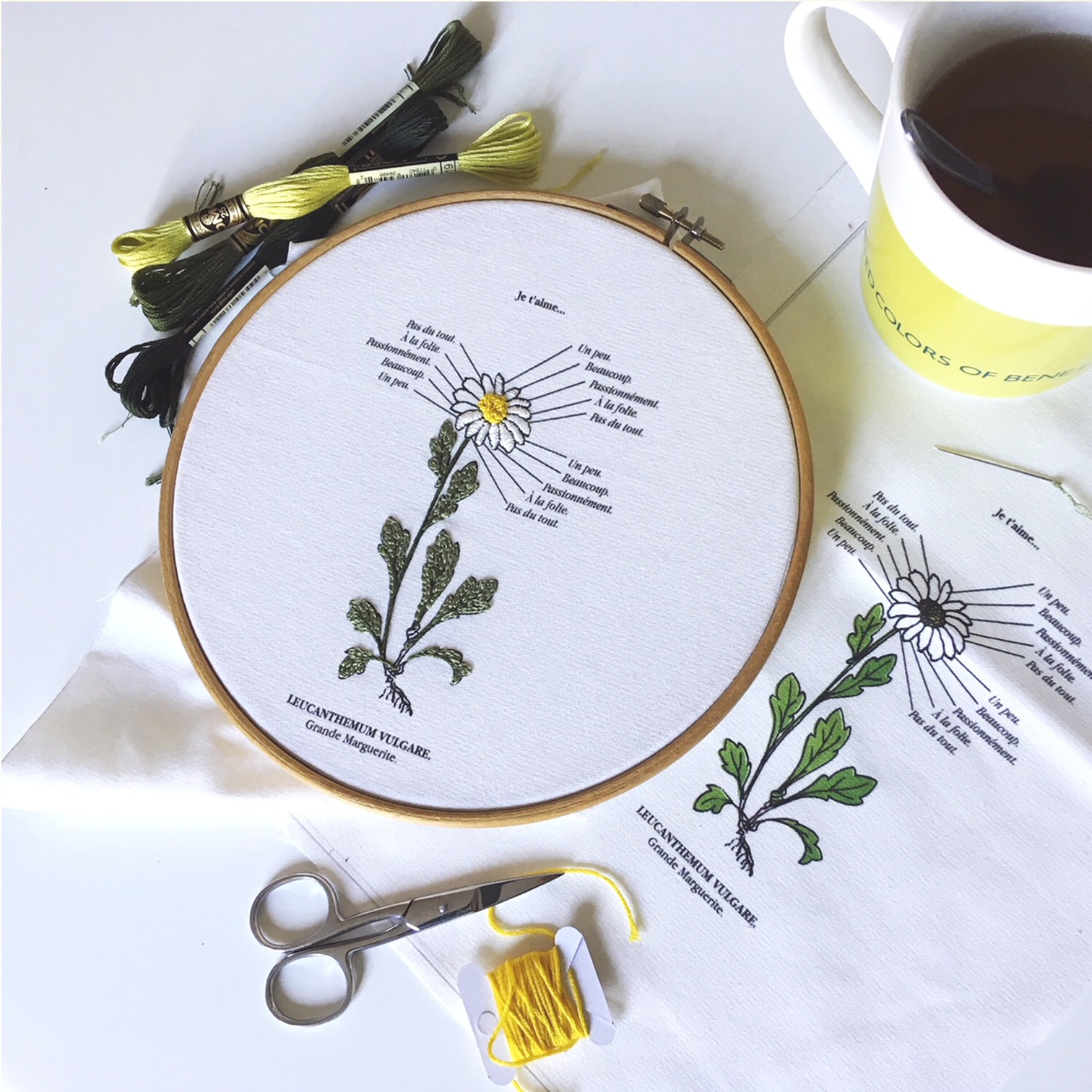 Marguerite, Kit de Broderie, affiche-textile Reaytobemade par noodlegraphique.